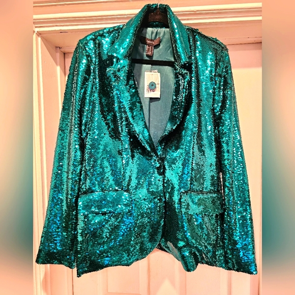 NWT Forever 21 Emerald Sequin Blazer size Medium - Picture 1 of 4